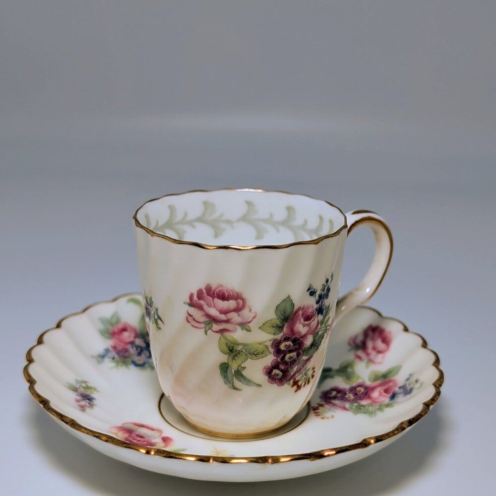 Vintage Minton China Bala Floral Demitasse & Saucer Set With Gold Trim